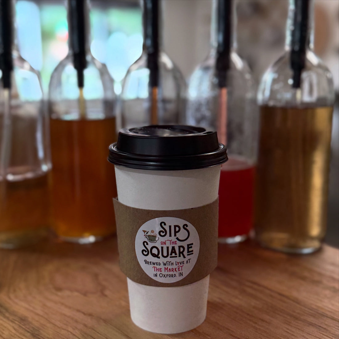 House-made coffee syrups at Sips on the Square in Oxford Indiana