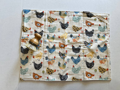 Floral Chickens Drying Mat