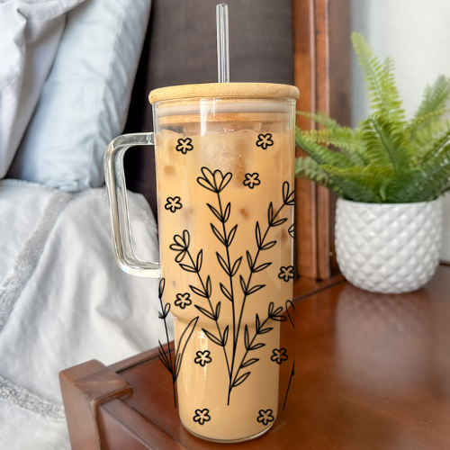 Wildflowers 40oz Glass Tumbler with Bamboo Lid & Straw