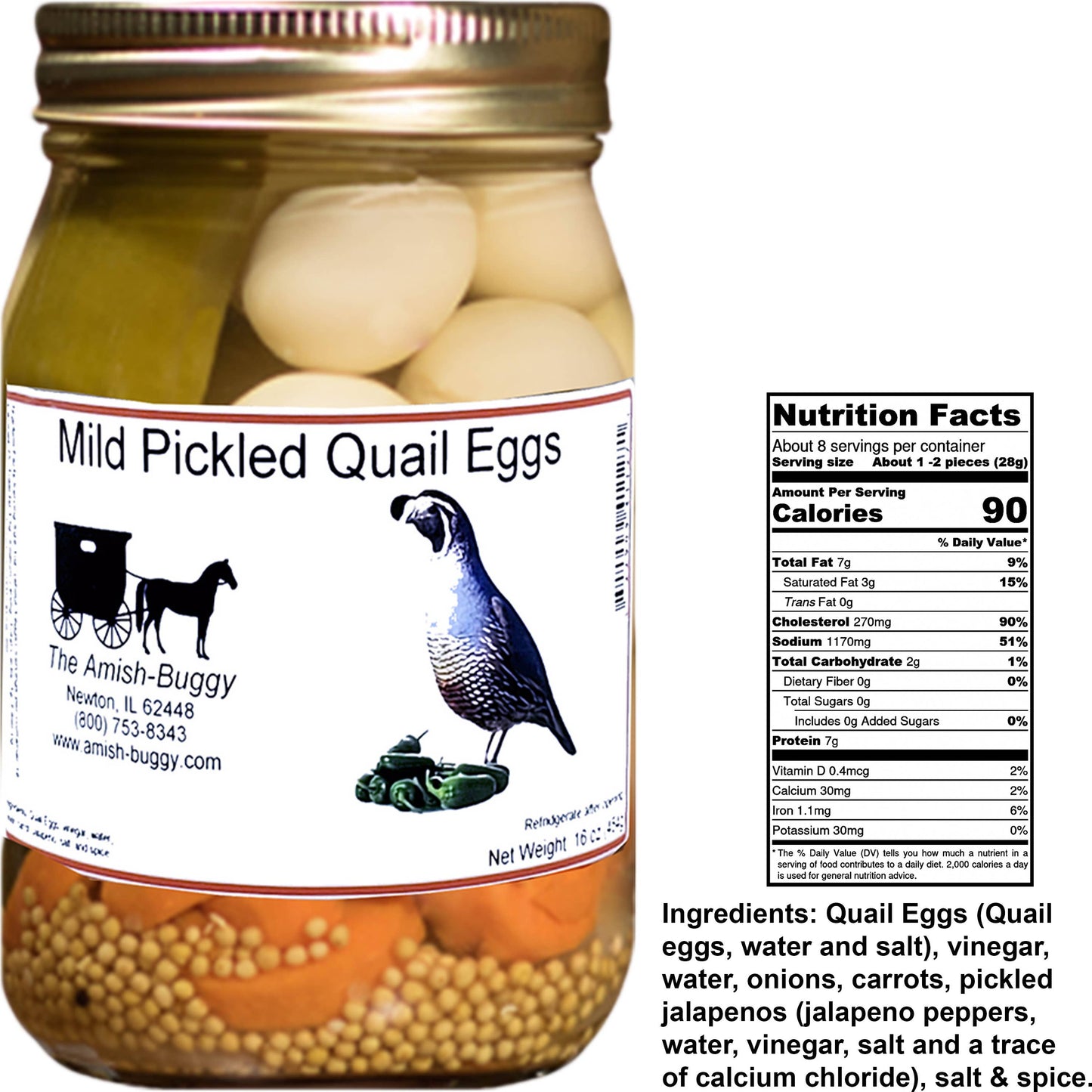 Amish Pickled Quail Eggs 16 oz. Jar