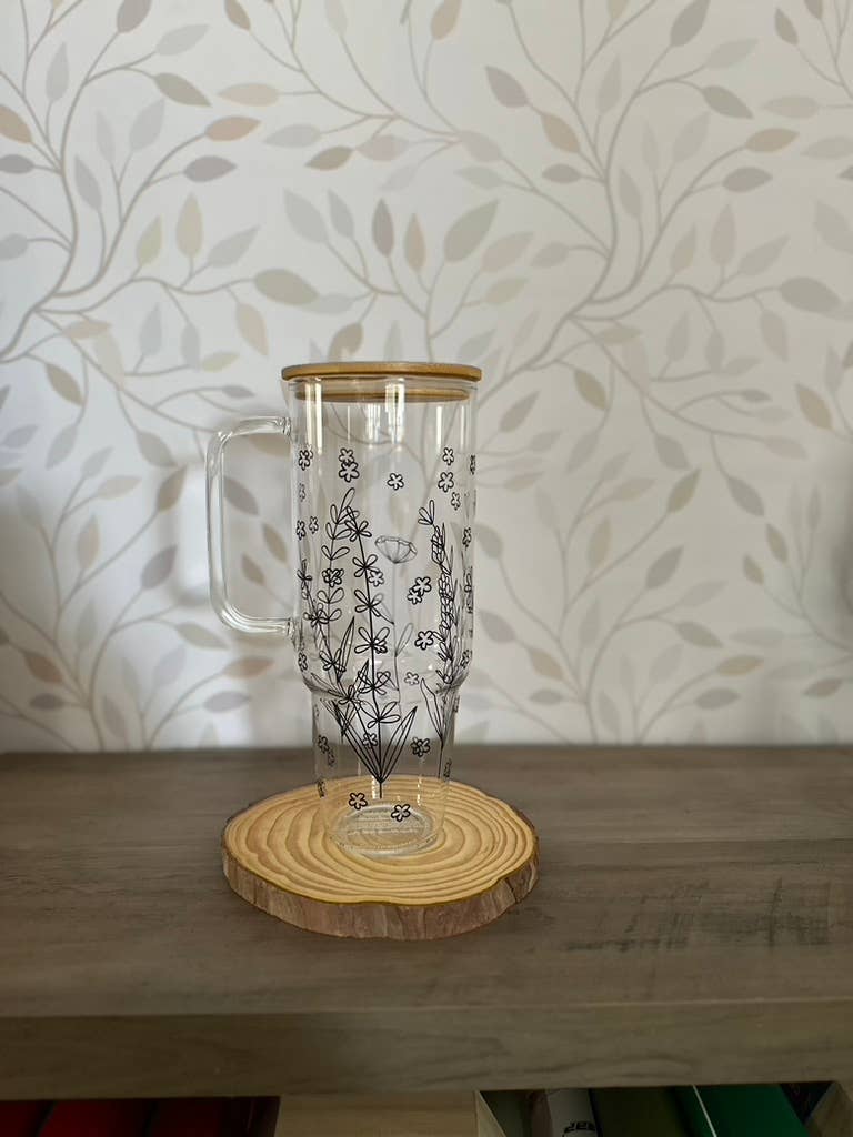 Wildflowers 40oz Glass Tumbler with Bamboo Lid & Straw