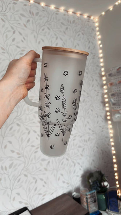 Wildflowers 40oz Glass Tumbler with Bamboo Lid & Straw