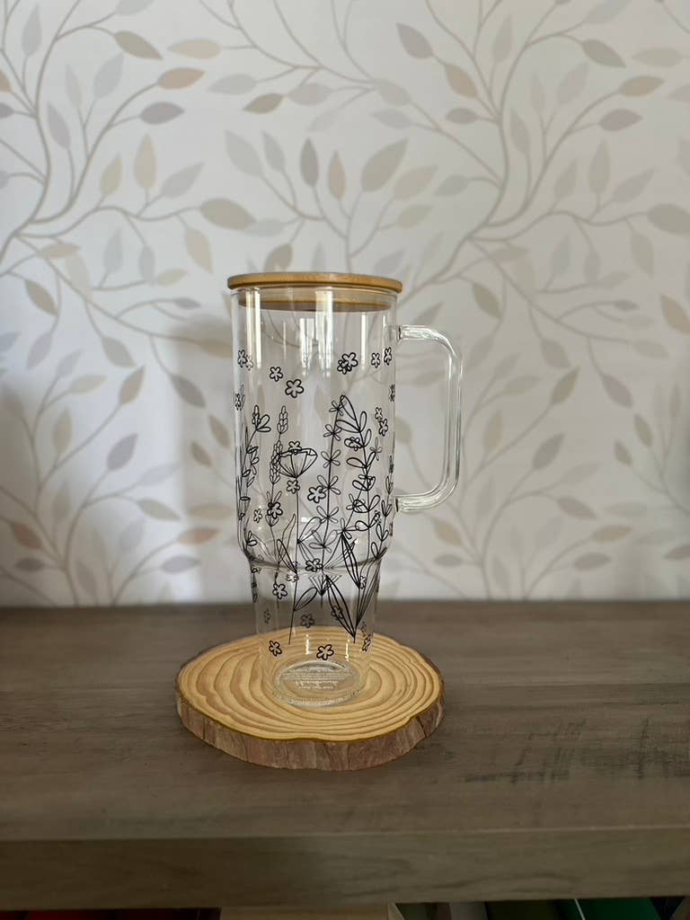 Wildflowers 40oz Glass Tumbler with Bamboo Lid & Straw
